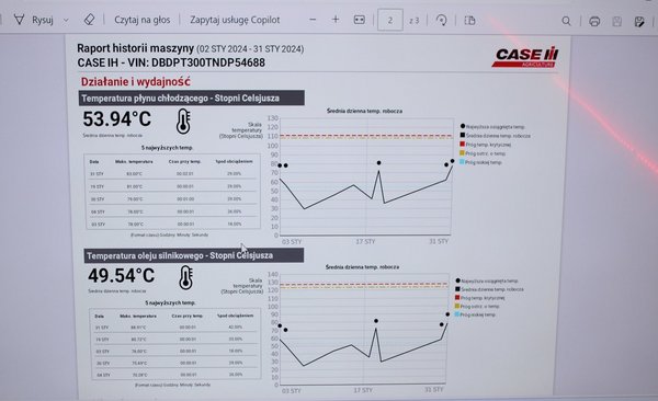 Informacje o podstawowych parametrach ciągnika przesyłane są w czasie rzeczywistym.