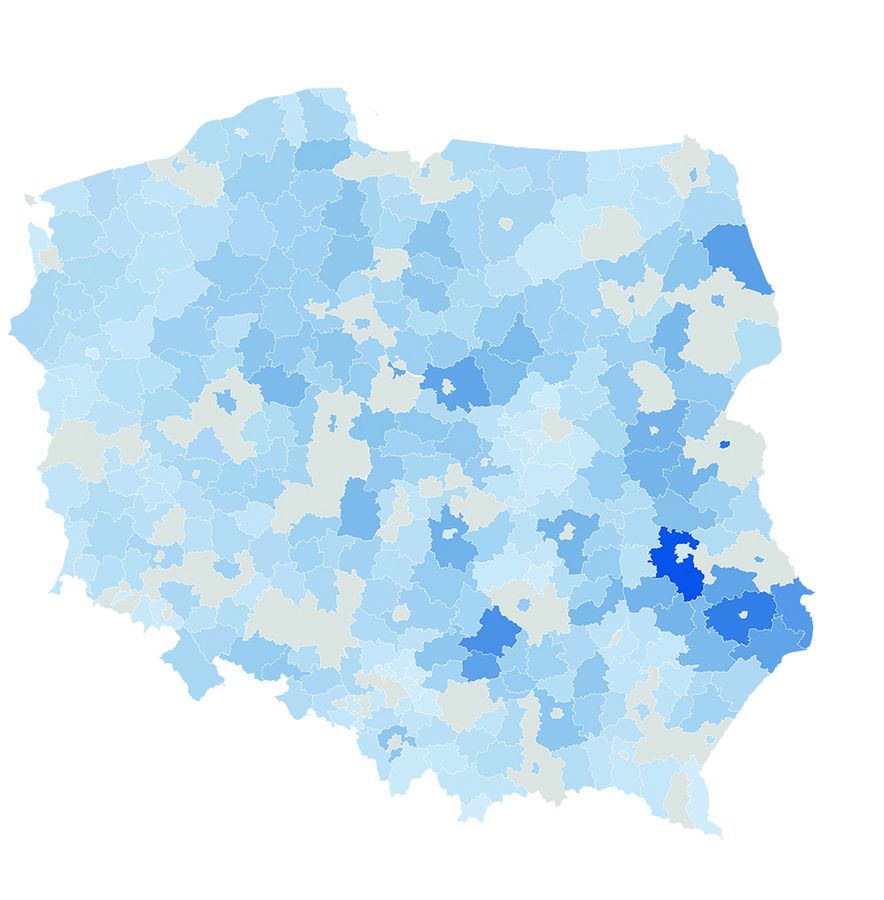 Liczba kombajnów  do zbioru zbóż w Polsce  w rozbiciu na powiaty